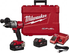 Milwaukee Tool - 18 Volt 1/2" Chuck Pistol Grip Handle Cordless Drill - 0-550 & 0-2000 RPM, Single-Sleeve Ratcheting Chuck, Reversible, 2 Lithium-Ion Batteries Included - Top Tool & Supply