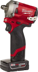 Milwaukee Tool - 1/2" Drive 12 Volt Pistol Grip Cordless Impact Wrench & Ratchet - 2,700 RPM, 0 to 3,200 BPM, 250 Ft/Lb Torque, 2 Lithium-Ion Batteries Included - Top Tool & Supply