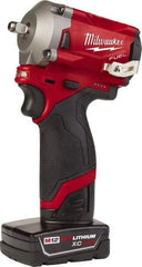 Milwaukee Tool - 3/8" Drive 12 Volt Pistol Grip Cordless Impact Wrench & Ratchet - 2,700 RPM, 0 to 3,200 BPM, 250 Ft/Lb Torque, 2 Lithium-Ion Batteries Included - Top Tool & Supply