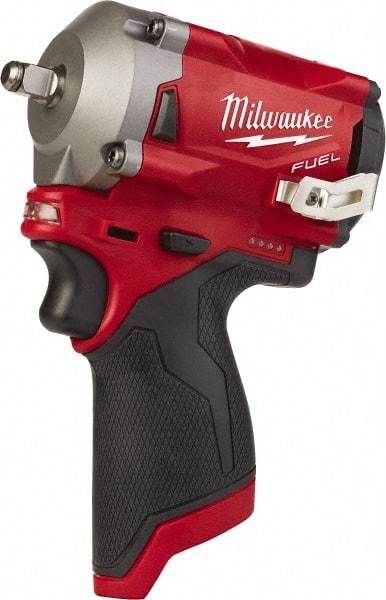 Milwaukee Tool - 1/4" Drive 12 Volt Pistol Grip Cordless Impact Wrench & Ratchet - 3,200 RPM, 0 to 3,200 BPM, 100 Ft/Lb Torque, 2 Lithium-Ion Batteries Included - Top Tool & Supply