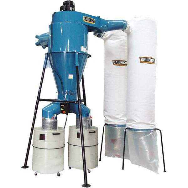 Baileigh - 1µm, 440 Volt Pedestal Mount Dust Collector - 85" Long x 65" Deep x 148" High, 4" Connection Diam, 6,000 CFM Air Flow, 17" Static Pressure Water Level - Top Tool & Supply