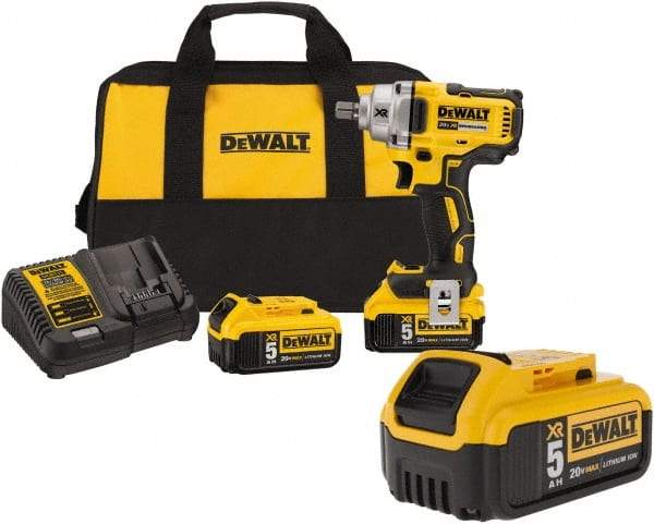 DeWALT - 1/2" Drive 20 Volt Mid-Handle Cordless Impact Wrench & Ratchet - 2,000 RPM, 0 to 3,100 BPM, 330 Ft/Lb Torque, 3 Lithium-Ion Batteries Included - Top Tool & Supply