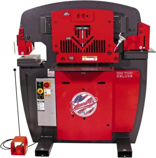 Edwards Manufacturing - 11" Throat Depth, 100 Ton Punch Pressure, 1-1/16" in 1" Punch Capacity Ironworker - 7-1/2 hp, 3 Phase, 460 Volts, 56" Wide x 63-1/8" High x 45-1/2" Deep - Top Tool & Supply