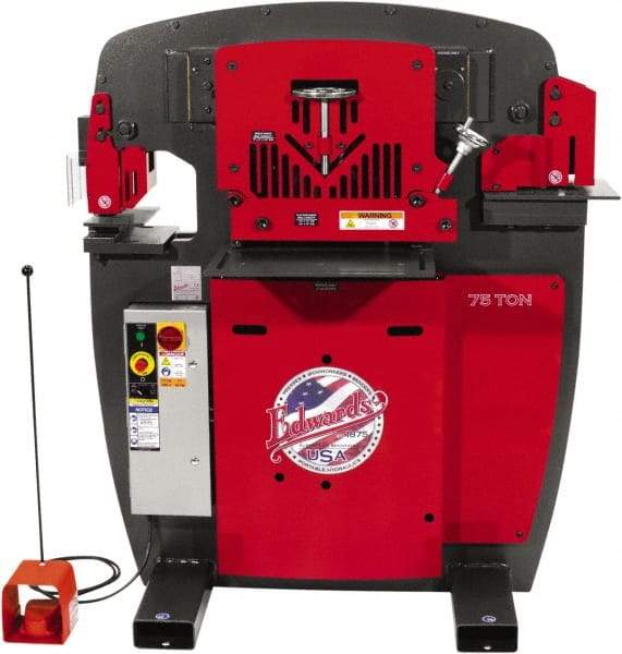 Edwards Manufacturing - 10" Throat Depth, 75 Ton Punch Pressure, 1-1/16" in 7/8" Punch Capacity Ironworker - 7-1/2 hp, 3 Phase, 460 Volts, 50" Wide x 60-1/4" High x 45" Deep - Top Tool & Supply