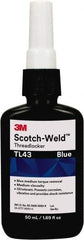 3M - 50 mL, Blue, Medium Strength Liquid Threadlocker - Series TL43, 24 hr Full Cure Time - Top Tool & Supply