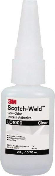 3M - 0.71 oz Bottle Clear Instant Adhesive - Series Part Number LO1000, 20 to 70 sec Working Time, 24 hr Full Cure Time - Top Tool & Supply