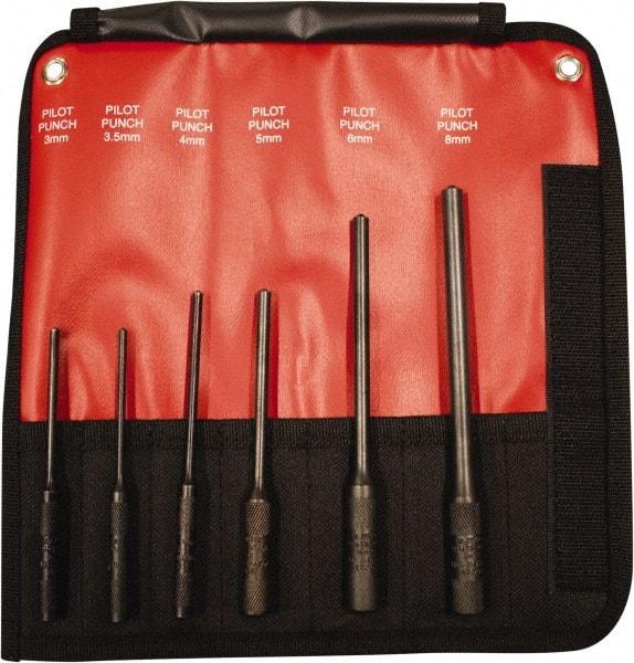 Mayhew - 6 Piece, 3 to 8mm, Pin & Pilot Punch Set - Hex Shank, Steel, Comes in Kit Bag - Top Tool & Supply