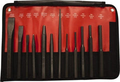 Mayhew - 12 Piece Cold Chisel, Prick, Center, Solid & Pin Punch Set - 5/16 to 3/4" Chisel, 5/32 to 3/8" Punch, Hex Shank - Top Tool & Supply