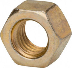 Made in USA - 1/4-20 UNC Steel Right Hand Hex Nut - 7/16" Across Flats, 0.2188" High, Zinc Yellow Dichromate Finish - Top Tool & Supply