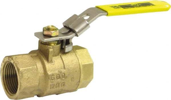 Milwaukee Valve - 1-1/4" Pipe, Large Port, Bronze Standard Ball Valve - 2 Piece, Threaded (NPT) Ends, Locking Lever Handle, 125 WOG, 150 WSP - Top Tool & Supply