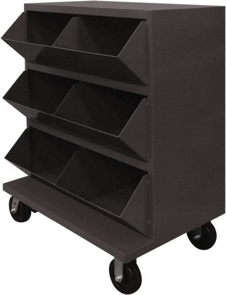 Durham - 2,400 Lb Capacity, 24" Wide x 36" Long x 49-1/4" High Storage Bin Cart - 6 Slot, Steel, 2 Rigid/2 Swivel Casters - Top Tool & Supply