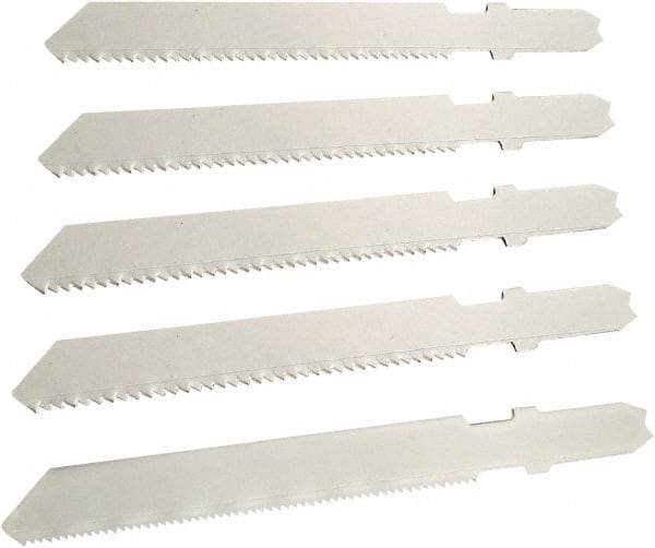 Disston - 5 Piece, 3" to 3" Long, 10-14 to 24 Teeth per Inch, Bi-Metal Jig Saw Blade Set - Toothed Edge, U-Shank - Top Tool & Supply