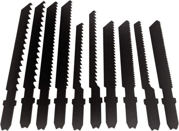 Disston - 10 Piece, 2-3/4" to 3-1/2" Long, 6 to 14 Teeth per Inch, High Speed Steel and Carbon Jig Saw Blade Set - Toothed Edge, U-Shank - Top Tool & Supply