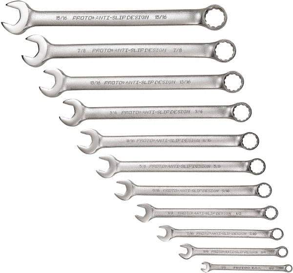 Proto - 11 Piece, 1/4" to 15/16", 12 Point Combination Wrench Set - Inch Measurement Standard, Satin Chrome Finish - Top Tool & Supply