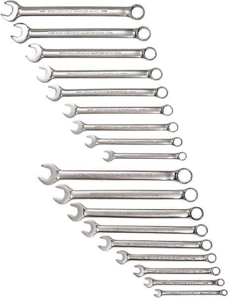 Proto - 18 Piece, 1/4" to 3/4" (mm), 12 Point Combination Wrench Set - Inch/Metric Measurement Standard, Satin Finish - Top Tool & Supply