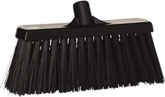 Vikan - 12" Heavy Duty Synthetic Push Broom - 3-1/2" Bristle Length, Plastic Block, European Threaded Handle Connection - Top Tool & Supply