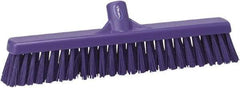 Vikan - 16" Fine Particle Synthetic Push Broom - 2" Bristle Length, Plastic Block, European Threaded Handle Connection - Top Tool & Supply