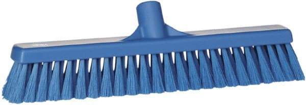 Vikan - 16" Fine Particle Synthetic Push Broom - 2" Bristle Length, Plastic Block, European Threaded Handle Connection - Top Tool & Supply