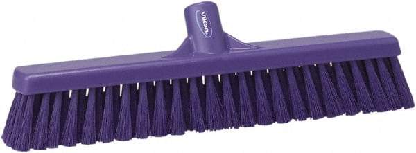 Vikan - 16" Fine Particle Synthetic Push Broom - 2" Bristle Length, Plastic Block, European Threaded Handle Connection - Top Tool & Supply