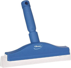 Vikan - 10" Foam Rubber Blade Bench Squeegee - Double Edge, Blue, Plastic Holder - Top Tool & Supply