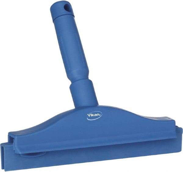 Vikan - 10" Rubber Blade Floor Squeegee - Double Edge, Blue, Plastic Holder - Top Tool & Supply