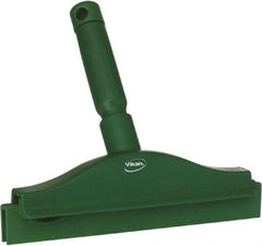 Vikan - 10" Rubber Blade Floor Squeegee - Double Edge, Green, Plastic Holder - Top Tool & Supply