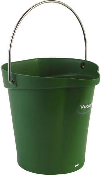 Vikan - 1-1/2 Gal, Polypropylene Round Green Single Pail with Pour Spout - Handle Included - Top Tool & Supply