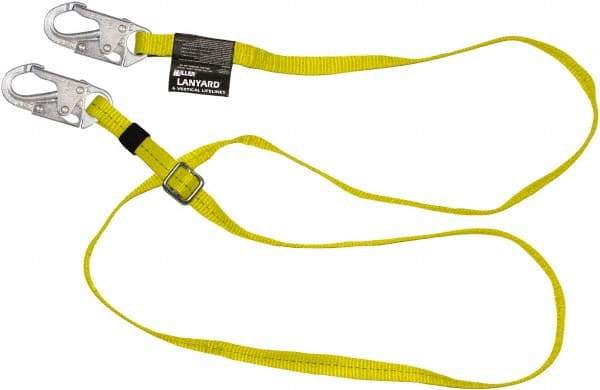 Miller - 6' Long, 310 Lb Capacity, 1 Leg Locking Snap Hook Harness Positioning/Restraint Lanyard - 1-1/2" Diam, Polyester Webbing, Locking Snap Hook Anchorage Connection - Top Tool & Supply