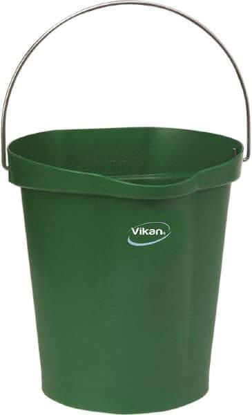 Vikan - 3 Gal, Polypropylene Round Green Single Pail with Pour Spout - Handle Included - Top Tool & Supply