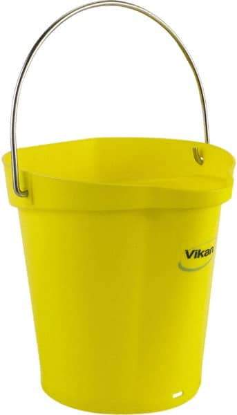 Vikan - 1-1/2 Gal, Polypropylene Round Yellow Single Pail with Pour Spout - Handle Included - Top Tool & Supply