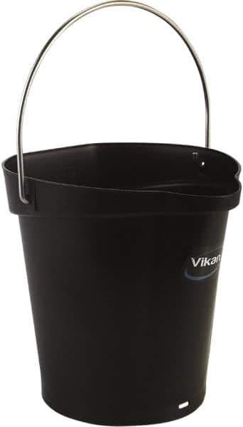 Vikan - 1-1/2 Gal, Polypropylene Round Black Single Pail with Pour Spout - Handle Included - Top Tool & Supply