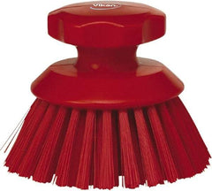 Vikan - 1-1/2" Bristle Length, Polyester Food Service Brush - 3-3/4" Long x 5" Wide Head, 5" OAL, Red, Polypropylene Block - Top Tool & Supply