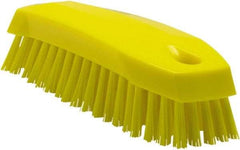 Vikan - 1" Bristle Length, Polyester Scrub Brush - 6-1/4" Long x 7" Wide Head, 7" OAL, Yellow, Polypropylene Block - Top Tool & Supply