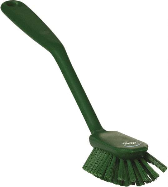 Vikan - 1" Bristle Length, Polyester Food Service Brush - 2-11/16" Long x 1" Wide Head, 10-1/2" OAL, Green, Polypropylene Block - Top Tool & Supply