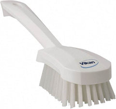 Vikan - 1.3" Bristle Length, Polyester Scrub Brush - 4-1/4" Long x 2-3/4" Wide Head, 10" OAL, White, Polypropylene Block - Top Tool & Supply