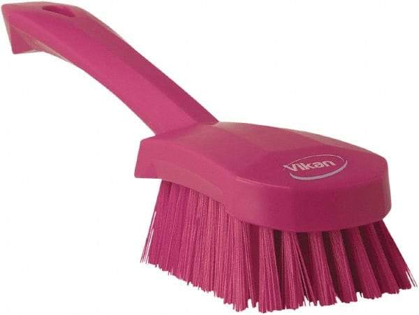 Vikan - 1.3" Bristle Length, Polyester Scrub Brush - 4-1/4" Long x 2-3/4" Wide Head, 10" OAL, Pink, Polypropylene Block - Top Tool & Supply