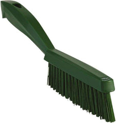 Vikan - 1.3" Bristle Length, Polyester Scrub Brush - 5-7/8" Long x 0.8" Wide Head, 11.2" OAL, Green, Polypropylene Block - Top Tool & Supply