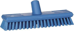 Vikan - 1.3" Bristle Length, Polyester Scrub Brush - 10-3/4" Long x 2-1/2" Wide Head, 11" OAL, European Threaded Handle, Blue, Polypropylene Block - Top Tool & Supply