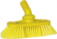 Vikan - 1-1/2" Bristle Length, Polyester Wash Brush - 7-3/4" Long x 3" Wide Head, 8" OAL, European Threaded Handle, Yellow, Polypropylene Block, Flagged - Top Tool & Supply