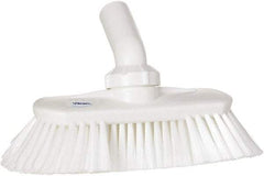 Vikan - 1-1/2" Bristle Length, Polyester Wash Brush - 7-3/4" Long x 3" Wide Head, 8" OAL, European Threaded Handle, White, Polypropylene Block, Flagged - Top Tool & Supply