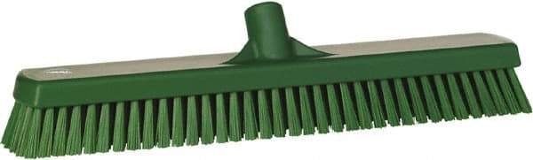 Vikan - 1.8" Bristle Length, Polyester Scrub Brush - 18" Long x 2-1/2" Wide Head, 19" OAL, European Threaded Handle, Green, Polypropylene Block - Top Tool & Supply