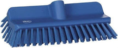 Vikan - 1-1/2" Bristle Length, Polyester Cleaning & Finishing Brush - 9-5/8" Long x 5" Wide Head, 10" OAL, European Threaded Handle, Blue, Polypropylene Block - Top Tool & Supply