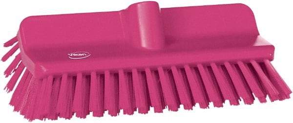 Vikan - 1-1/2" Bristle Length, Polyester Cleaning & Finishing Brush - 9-5/8" Long x 2-3/4" Wide Head, 10" OAL, European Threaded Handle, Pink, Polypropylene Block - Top Tool & Supply