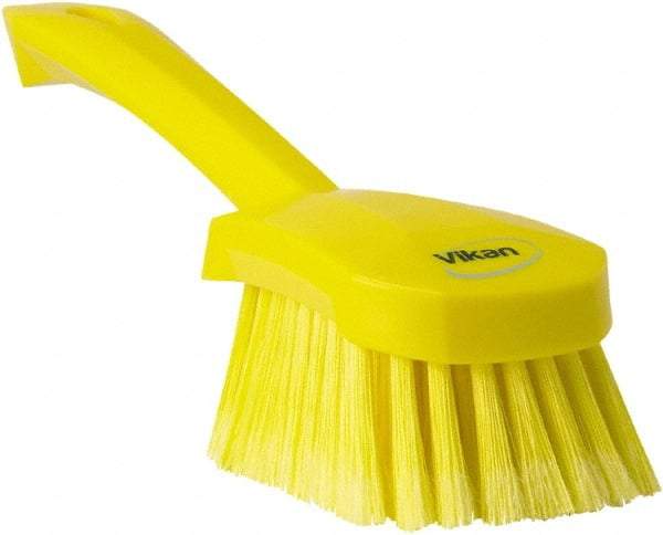 Vikan - 1.8" Bristle Length, Polyester Scrub Brush - 4-1/4" Long x 2-3/4" Wide Head, 10" OAL, Yellow, Polypropylene Block, Flagged - Top Tool & Supply