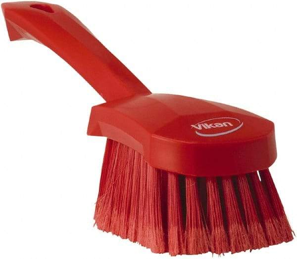 Vikan - 1.8" Bristle Length, Polyester Scrub Brush - 4-1/4" Long x 2-3/4" Wide Head, 10" OAL, Red, Polypropylene Block, Flagged - Top Tool & Supply