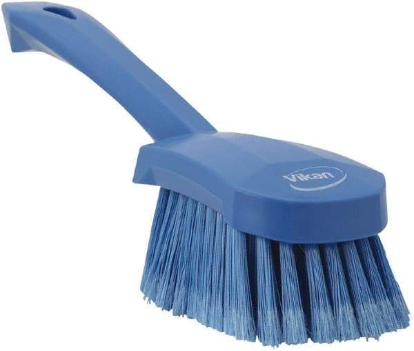 Vikan - 1.8" Bristle Length, Polyester Scrub Brush - 4-1/4" Long x 2-3/4" Wide Head, 10" OAL, Blue, Polypropylene Block, Flagged - Top Tool & Supply