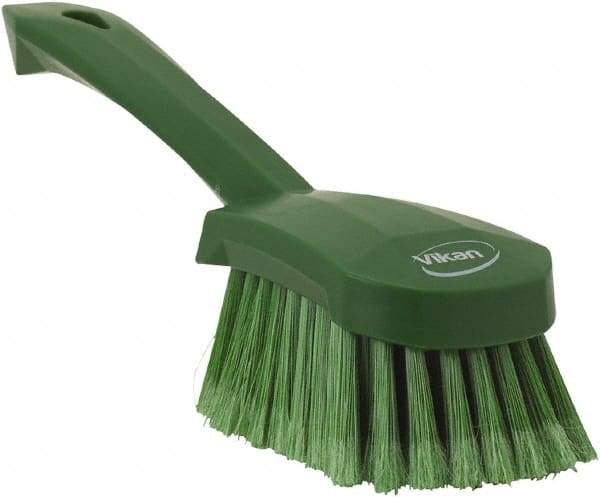 Vikan - 1.8" Bristle Length, Polyester Scrub Brush - 4-1/4" Long x 2-3/4" Wide Head, 10" OAL, Green, Polypropylene Block, Flagged - Top Tool & Supply