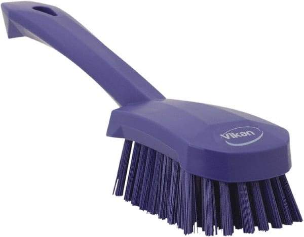 Vikan - 1.3" Bristle Length, Polyester Scrub Brush - 4-1/4" Long x 2-3/4" Wide Head, 10" OAL, Purple, Polypropylene Block - Top Tool & Supply