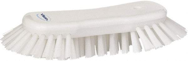 Vikan - 1.3" Bristle Length, Polyester Utility Scrub Brush - 7-3/4" Long x 3" Wide Head, 8" OAL, European Threaded Handle, White, Polypropylene Block - Top Tool & Supply