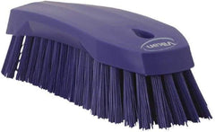 Vikan - 1.3" Bristle Length, Polyester Utility Scrub Brush - 7" Long x 3" Wide Head, 8" OAL, Purple, Polypropylene Block - Top Tool & Supply